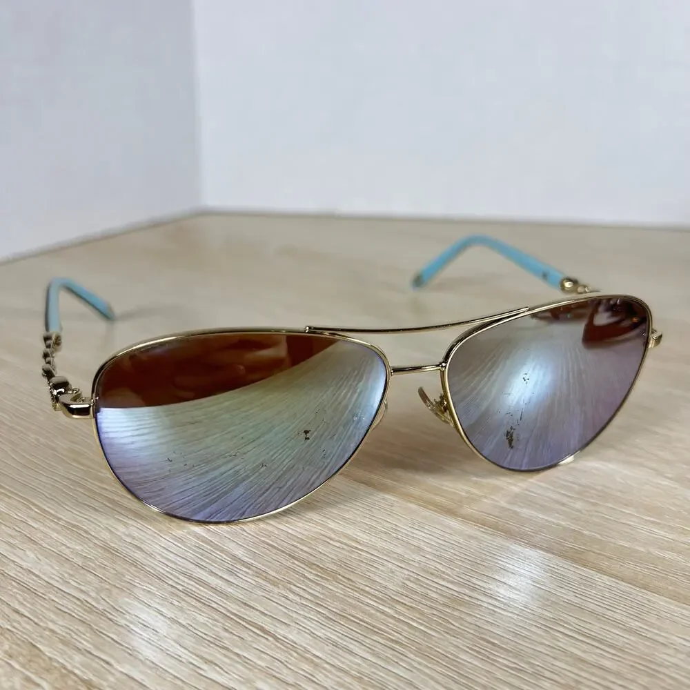Tiffany & Co TF3049-B 6091/64 Sunglasses Pilot Gold Frames READ DESC 58-12-140